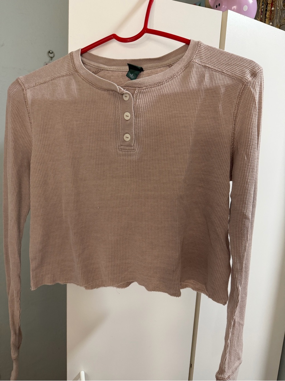 wild fable Mauve-Pink Waffle Knit Long Sleeve Henley